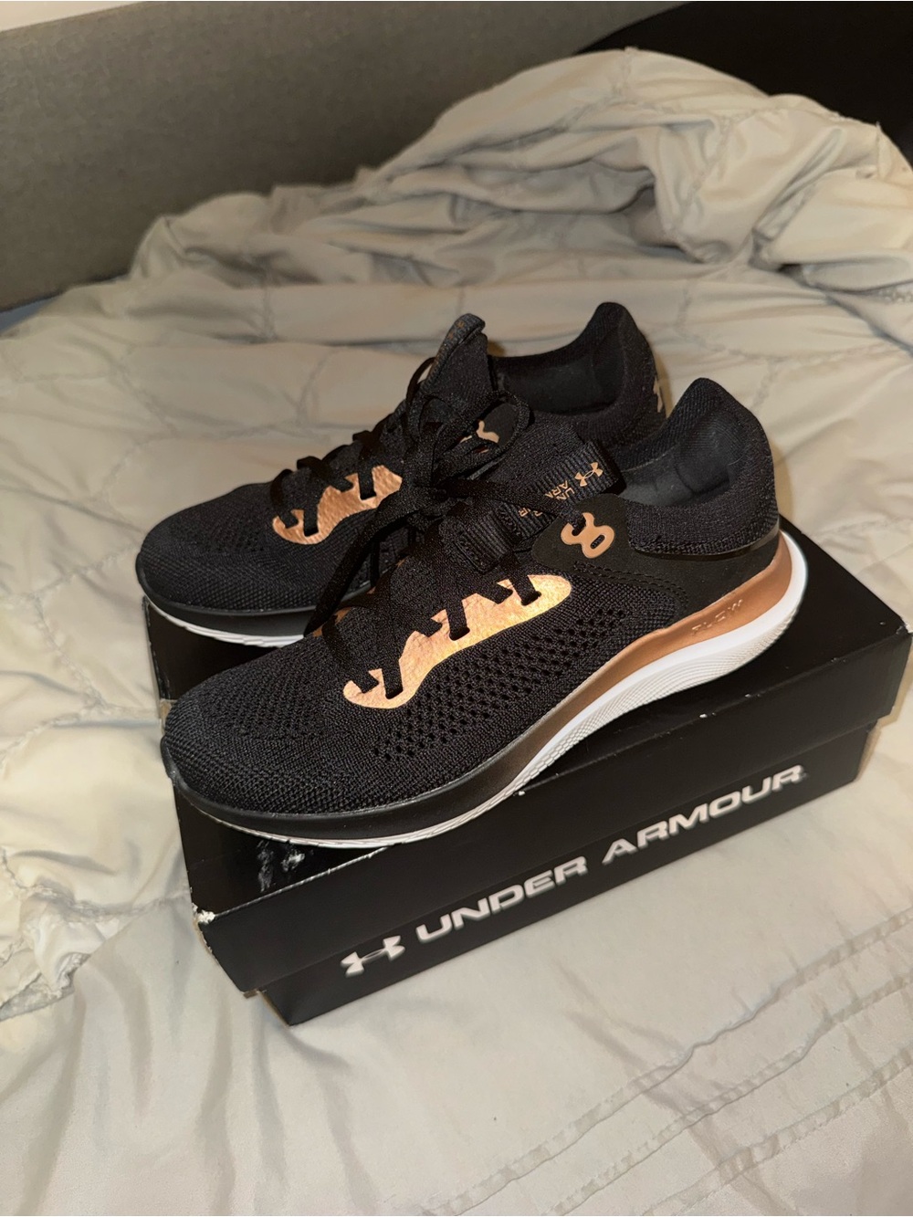 Under Armour Black and Rose Gold Women's Athletic Running Shoes